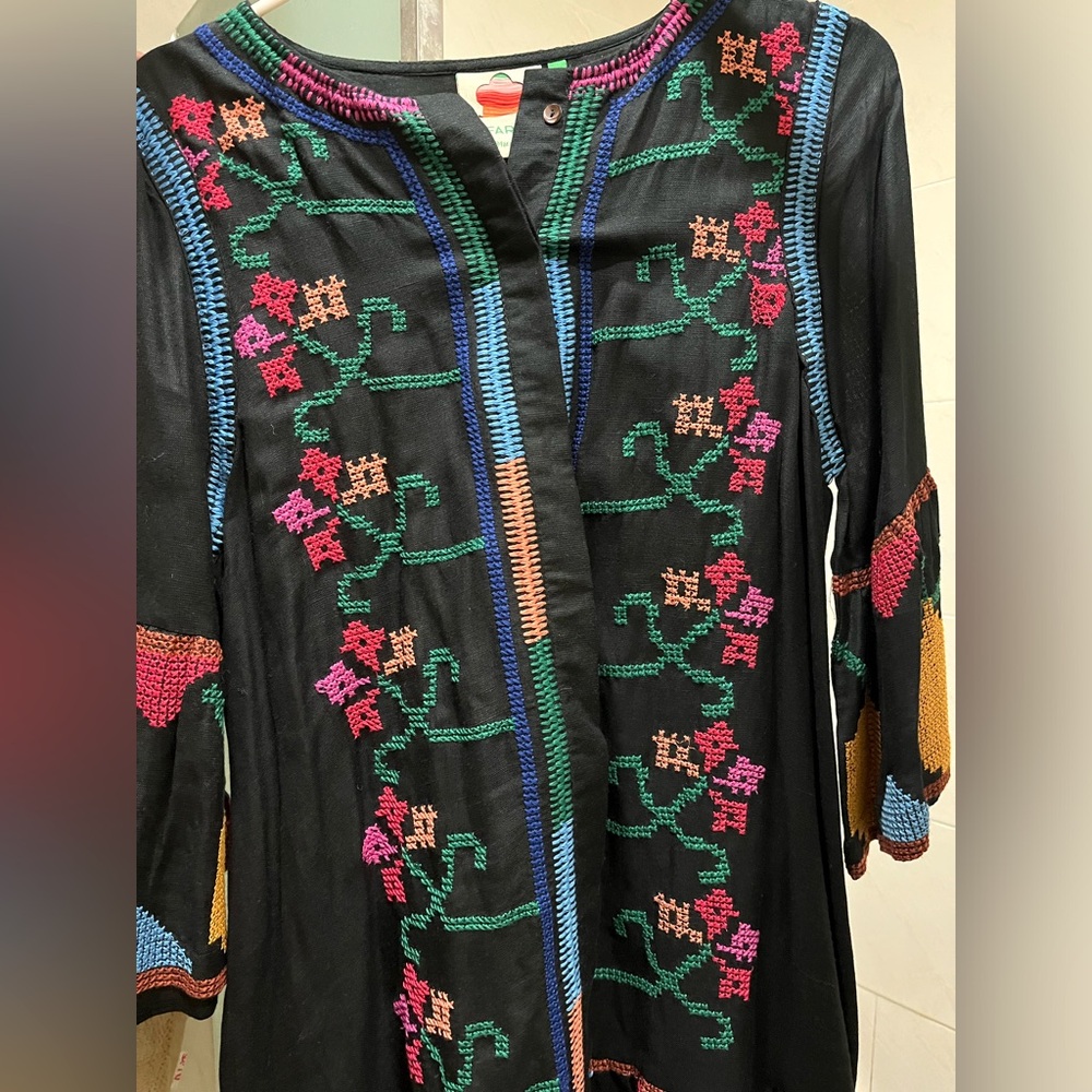 Farm Rio Embroidered Jimena Dress XS (Black)